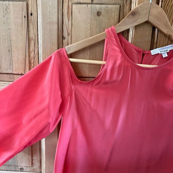 Lavender Brown Small Pink Cold Shoulder Blouse Silk Coral Salmon - Picture 3 of 5